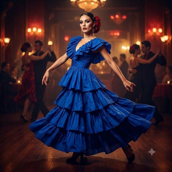 Fancy D Boutique Dresses & Skirts - NEW Flamenco Tango BLUE Multi Tiered Dress youth large DANCE Fiesta Formal